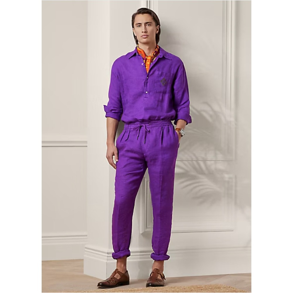 Ralph Lauren Purple Label Textured Linen Dobby Trouser 36 Purple Luxury $695
